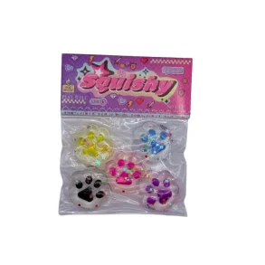 Paw Squishies – 5-Pak Mini Dyrepote Squishies med Konfetti og Stjerner