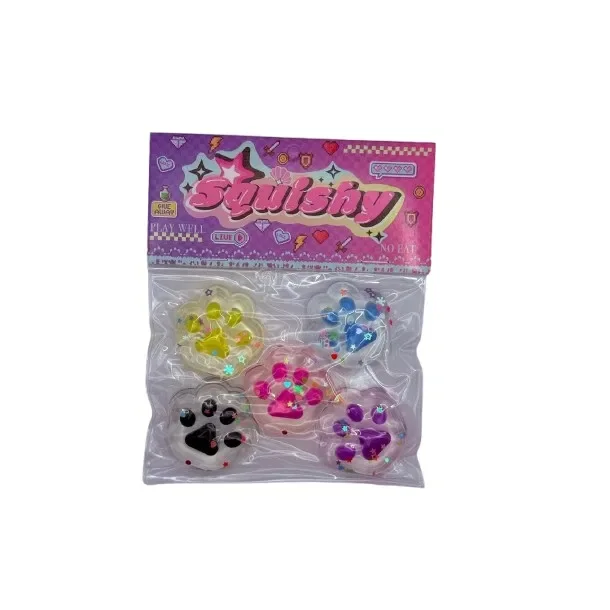 Paw Squishies – 5-Pak Mini Dyrepote Squishies med Konfetti og Stjerner