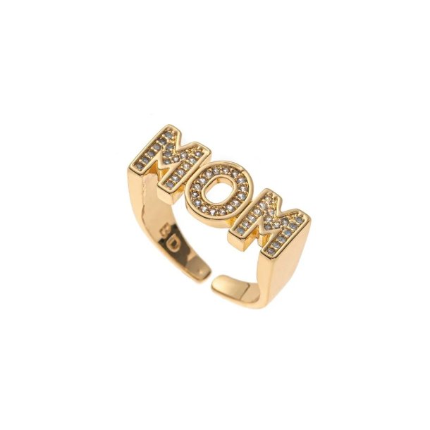 MOM Ring – 18K Guldbelagt & Justerbar m. Lyseblå Similistene