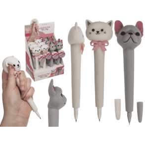Squeeze Pen - Hund / Kat - ca. 19 cm - 2 Assorterede Designs