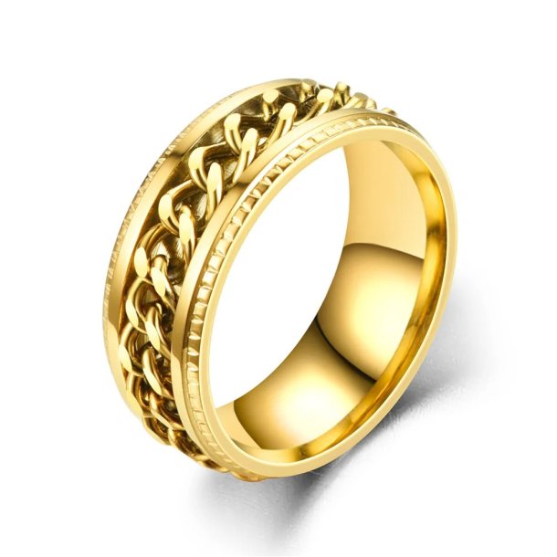 Roterende Anti-Stress Ring med Kæde – Guld